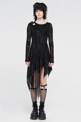 Robe gothique déchirée irrégulière noire pour femmes